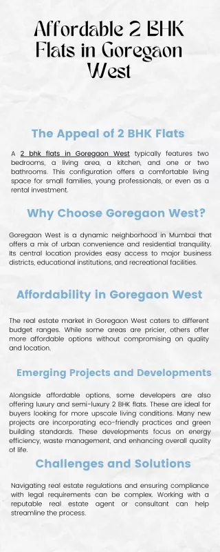 Affordable 2 BHK Flats in Goregaon West