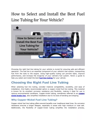 How to Select and Install the Best Fuel Line Tubing for Your Vehicle