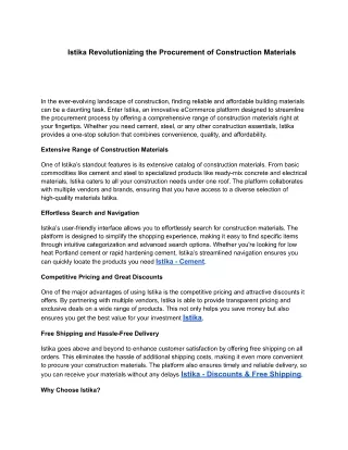 Istika Revolutionizing the Procurement of Construction Materials