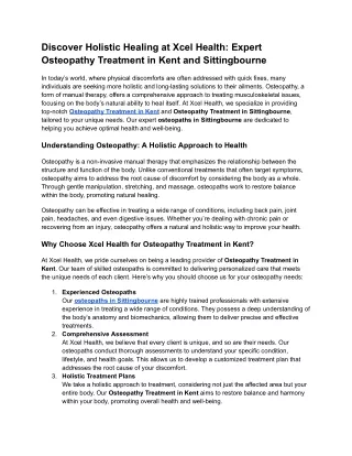 Discover Holistic Healing at Xcel Health: Expert Osteopathy Treatment