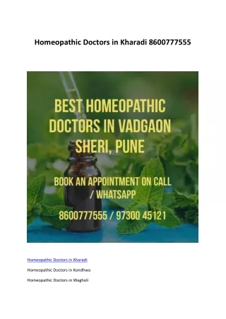 Homeopathic Doctors in Kharadi 8600777555