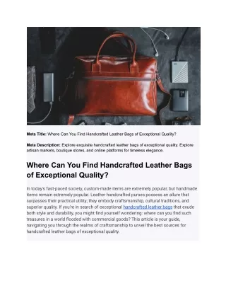 Where Can You Find Handcrafted Leather Bags of Exceptional Quality