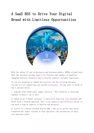 A SaaS BSS to Drive Your Digital Brand with Limitless Opportunities