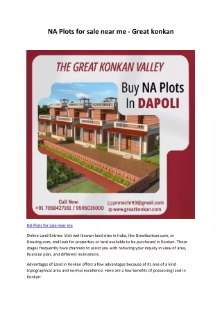 NA Plots for sale near me - Great konkan