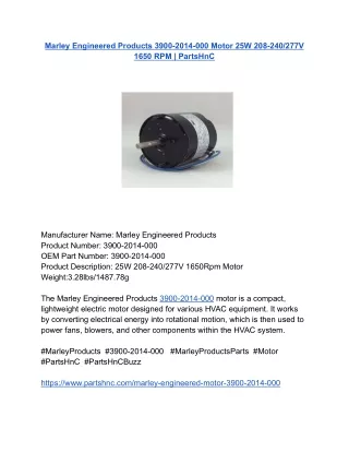 Marley Engineered Products 3900-2014-000 Motor 25W 208-240_277V 1650 RPM _ PartsHnC