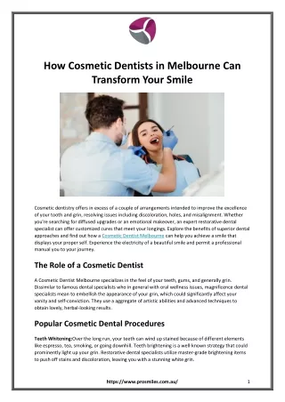 How Cosmetic Dentists in Melbourne Can Transform Your Smile