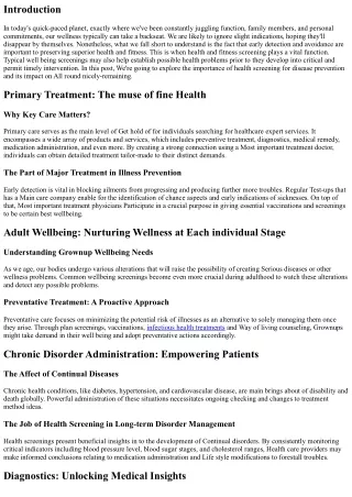 The value of Well being Screening for Disease Avoidance