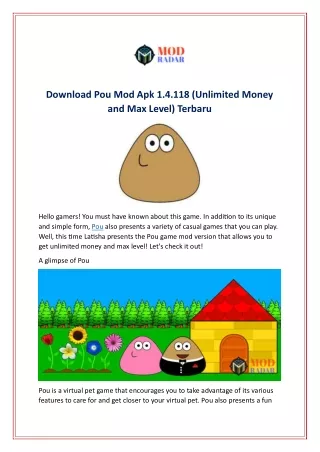 Download Pou Mod Apk 1.4.118 (Unlimited Money and Max Level) Terbaru