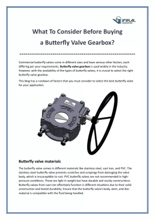 Things to Consider Before Buying A Butterfly Valve Gearbox