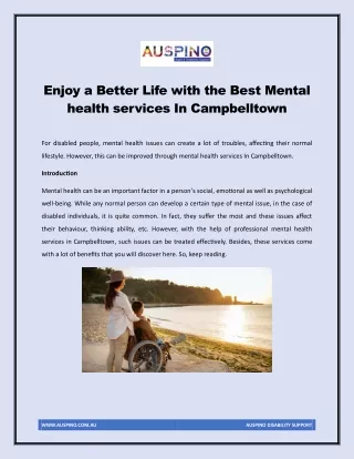 Enjoy a Better Life with the Best Mental health services In Campbelltown