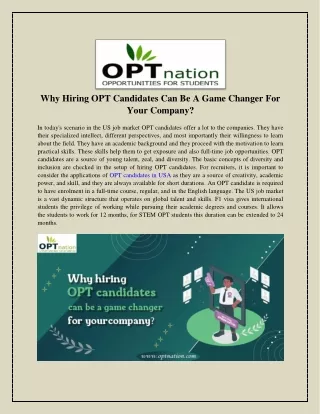 hiring opt candidates in usa opt candidates