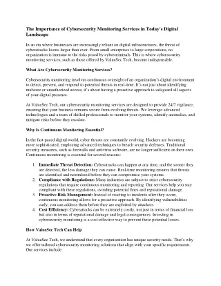 The Importance of Cybersecurity Monitoring Services in Today