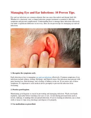 Managing Eye and Ear Infection.