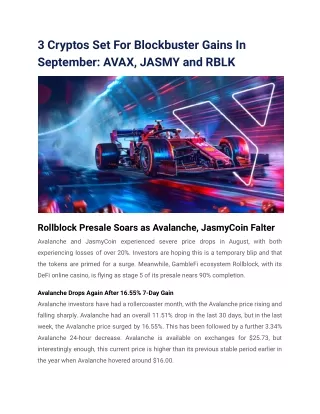 3 Cryptos Set For Blockbuster Gains In September_ AVAX, JASMY and RBLK