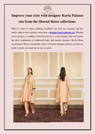 Improve your style with designer Kurta Palazzo sets from the Sheetal Batra collections