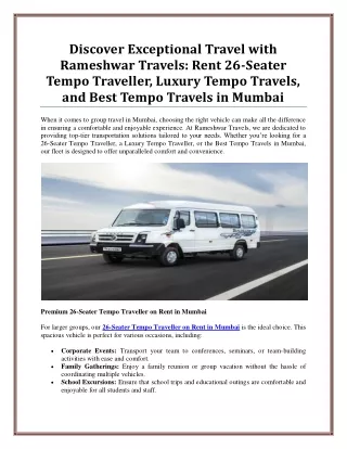Convenient 26 Seater Tempo Traveller on Rent in Mumbai