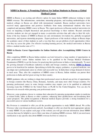 MBBS in Russia: A Promising Pathway for Indian Students to Pursue a Global Medic