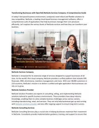 Transforming Businesses with OpenTeQ NetSuite Services Company A Comprehensive Guide