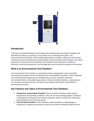 Understanding Environmental Test Chambers: Essential Tools for Quality Assurance