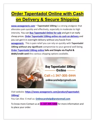 Order Tapentadol Online with Cash on Delivery & Secure Shipping