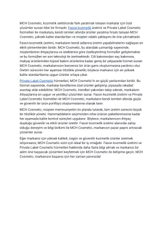 MCH Cosmetic - Markanıza Özel Üretim Çözümleri