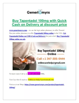 Buy Tapentadol 100mg with Quick Cash on Delivery at discount price