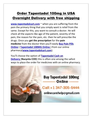 Order Tapentadol 100mg in USA Overnight Delivery with free shipping