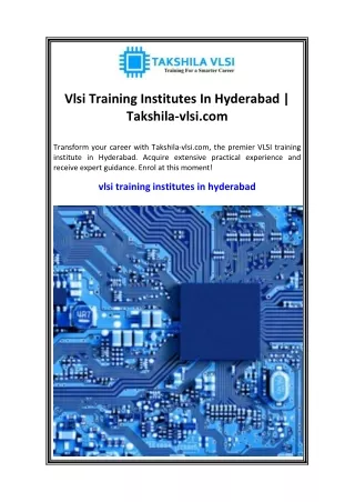 Vlsi Training Institutes In Hyderabad  Takshila-vlsi.com