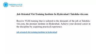 Job Oriented Vlsi Training Institute In Hyderabad  Takshila-vlsi.com