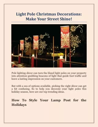 Light Pole Christmas Decorations - Make Your Street Shine!