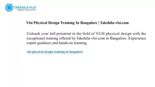 Vlsi Physical Design Training In Bangalore  Takshila-vlsi.com