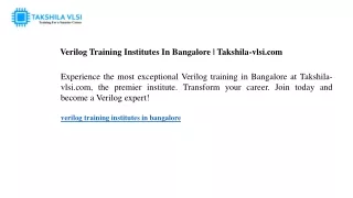 Verilog Training Institutes In Bangalore Takshila-vlsi.com