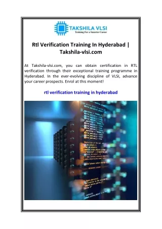 Rtl Verification Training In Hyderabad  Takshila-vlsi.com