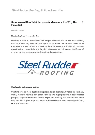 Commercial Roof Maintenance in Jacksonville_ Why It’s Essential