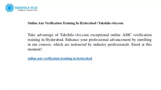 Online Asic Verification Training In Hyderabad Takshila-vlsi.com