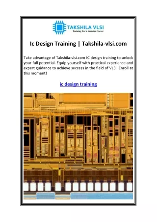 Ic Design Training  Takshila-vlsi.com