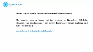 Custom Layout Training Institutes In Bangalore Takshila-vlsi.com