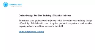 Online Design For Test Training Takshila-vlsi.com
