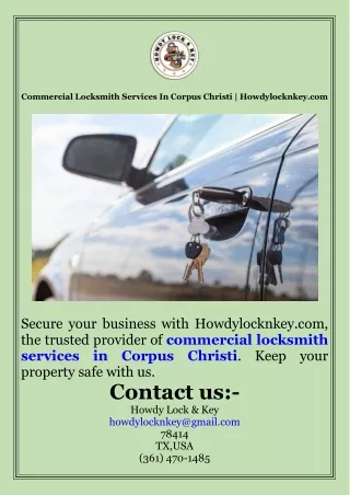 Commercial Locksmith Services In Corpus Christi  Howdylocknkey.com