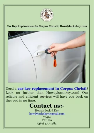 Car Key Replacement In Corpus Christi  Howdylocknkey.com