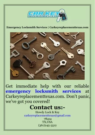 Emergency Locksmith Services  Carkeyreplacementtexas.com