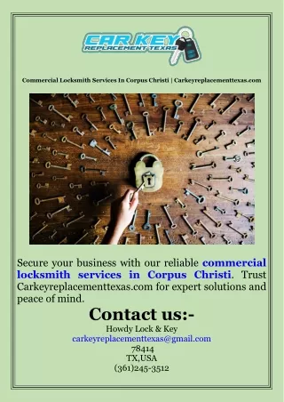 Commercial Locksmith Services In Corpus Christi  Carkeyreplacementtexas.com