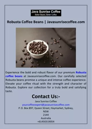 Robusta Coffee Beans  Javasunrisecoffee.com