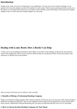 Dealing with Leaky Roofs: How a Roofer Can Help