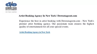 Artist Booking Agency In New York  Downstageent.com