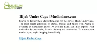 Hijab Under Caps Muslimlane.com