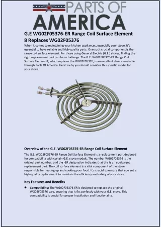 G.E WG02F05376-ER Range Coil Surface Element 8 Replaces