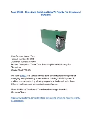 Taco SR503 - Three Zone Switching Relay W_ Priority For Circulators _ PartsHnC