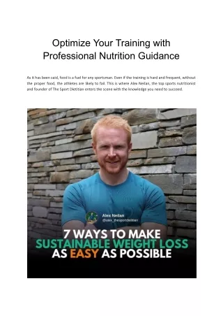 Optimize Your Training with Professional Nutrition Guidance