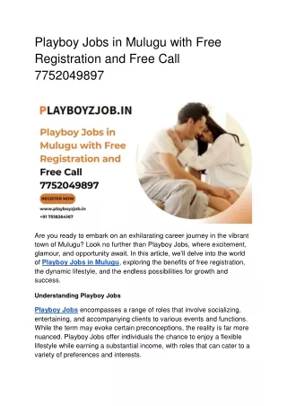 Playboy Jobs in Mulugu with Free Registration and Free Call 7752049897